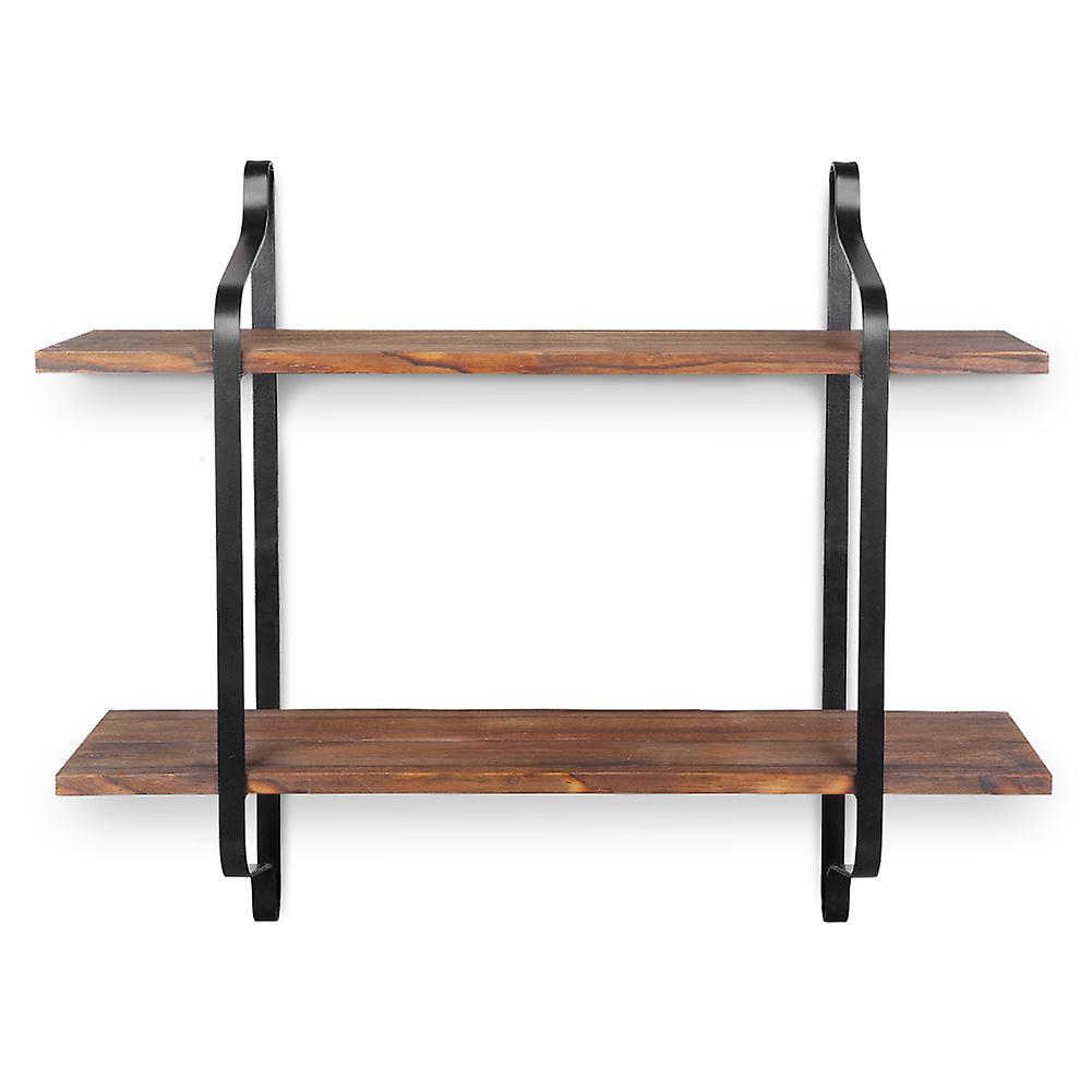 2 Tier Wood Storage Shelf Heavy Duty Floating Bookshelves Wall Mounted Wall Shelves