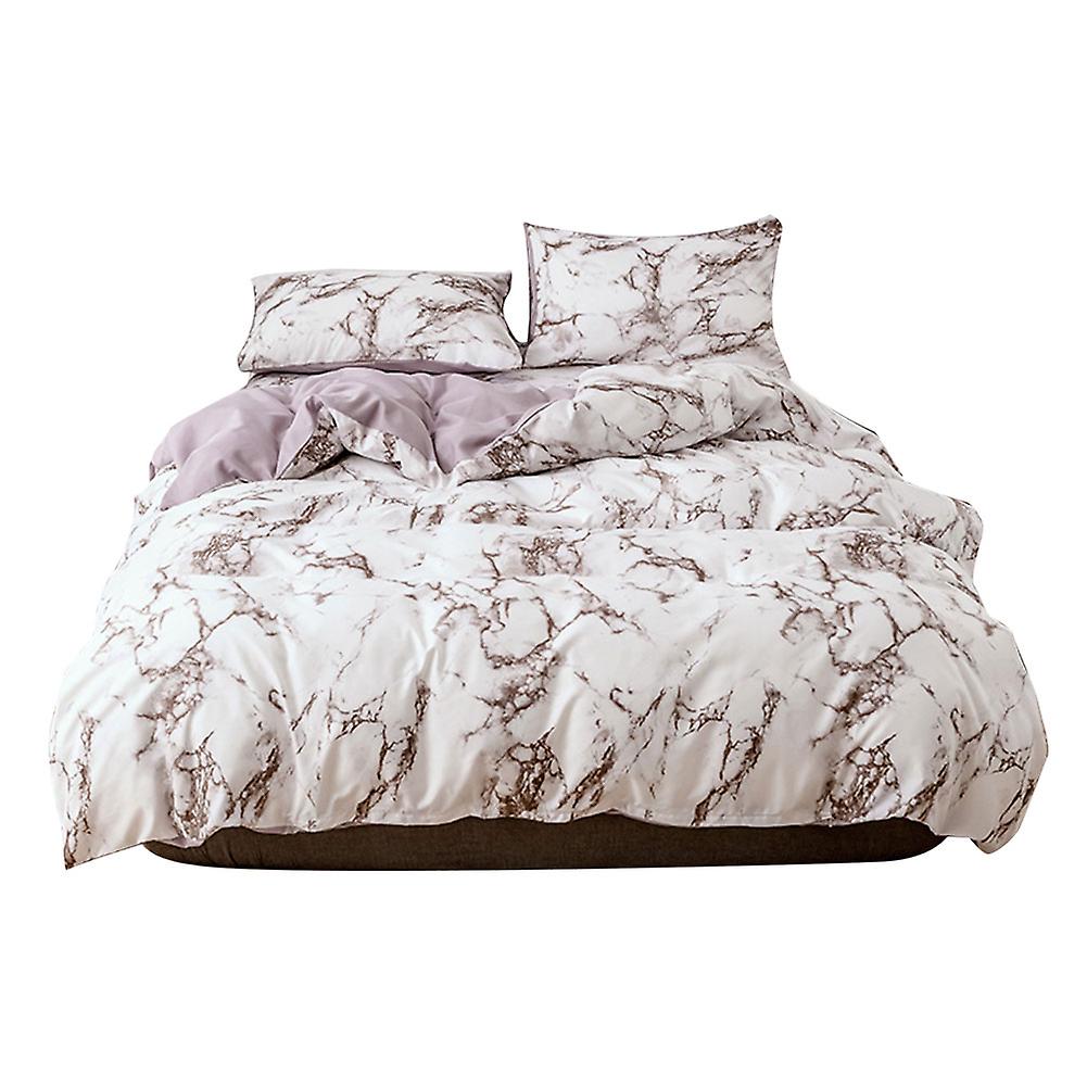 3Pcs/Set Marbled Pattern Polyester Bedding Set Quilt Cover and Pillowcase US-Full Size (Brown)
