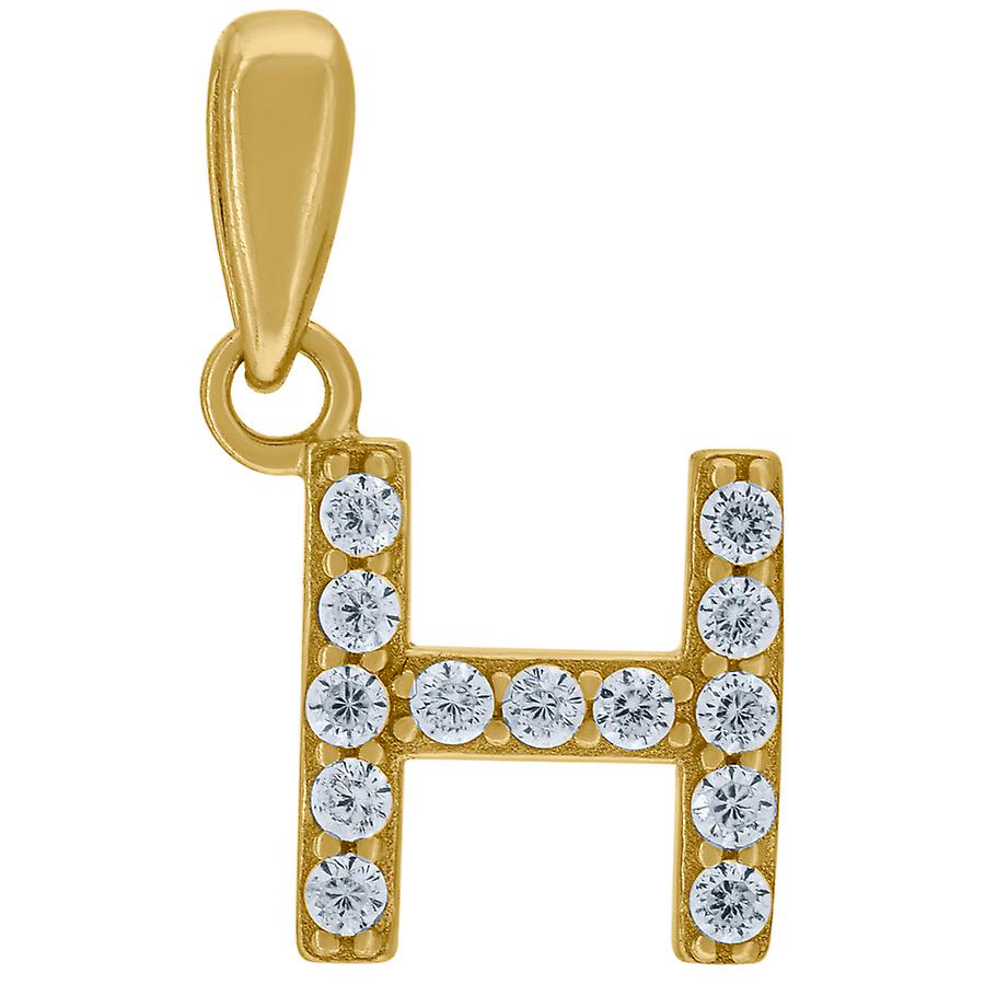 925 Sterling Silver Yellow tone Unisex CZ Simulated Diamond Letter Name Personalized Monogram Initial Alphabet H Charm P