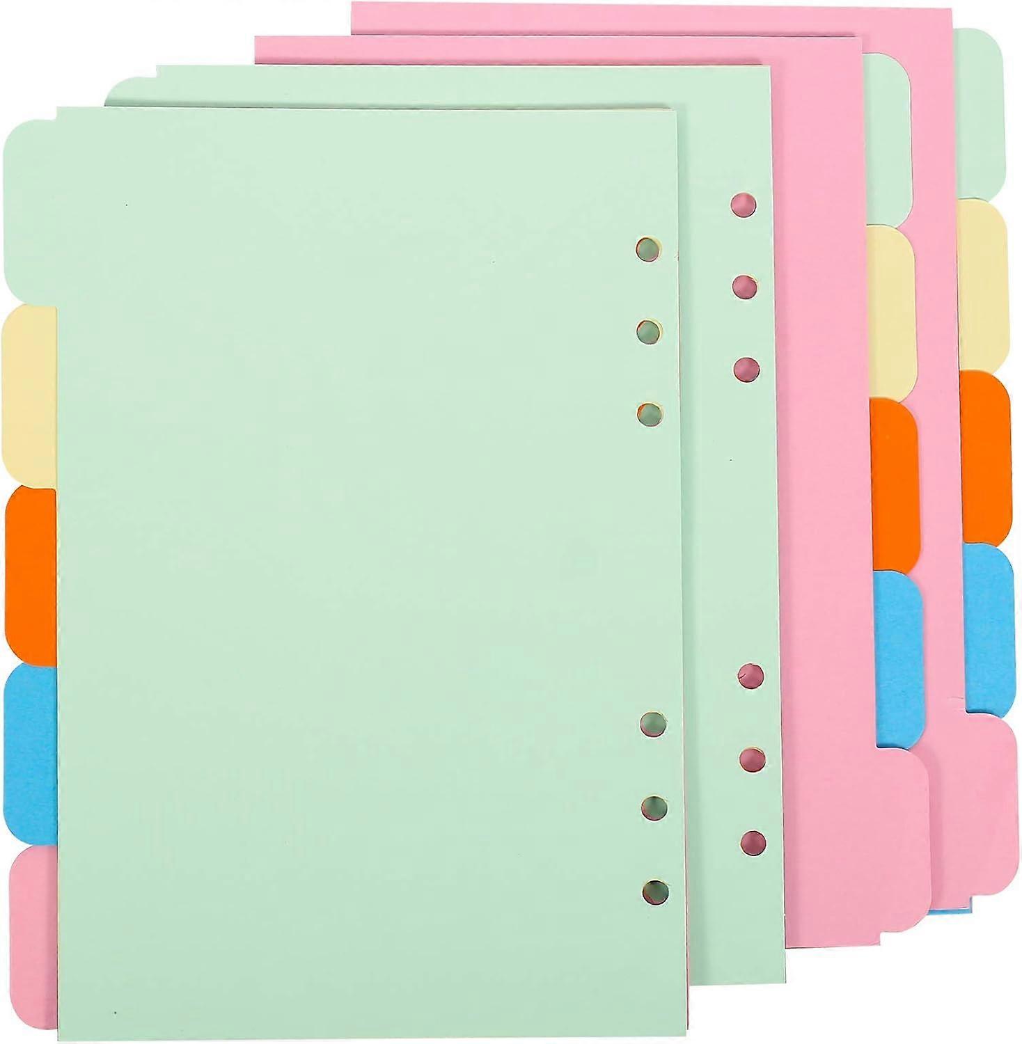 20 Sheets A5 Ring Binder Dividers A5 Subject Dividers Paper Sheet Index Tab Colourful Punched File Cards 6 Holes for Binder Notebook A5 6-Hole Punched