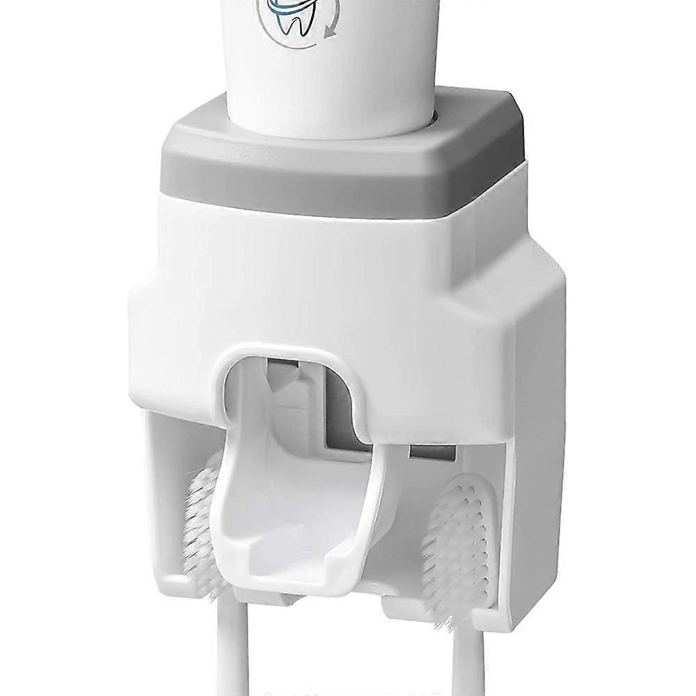 Toothpaste Dispenser and Toothbrush Holder, Wall Mount Automatic Toothpaste Squeezer
