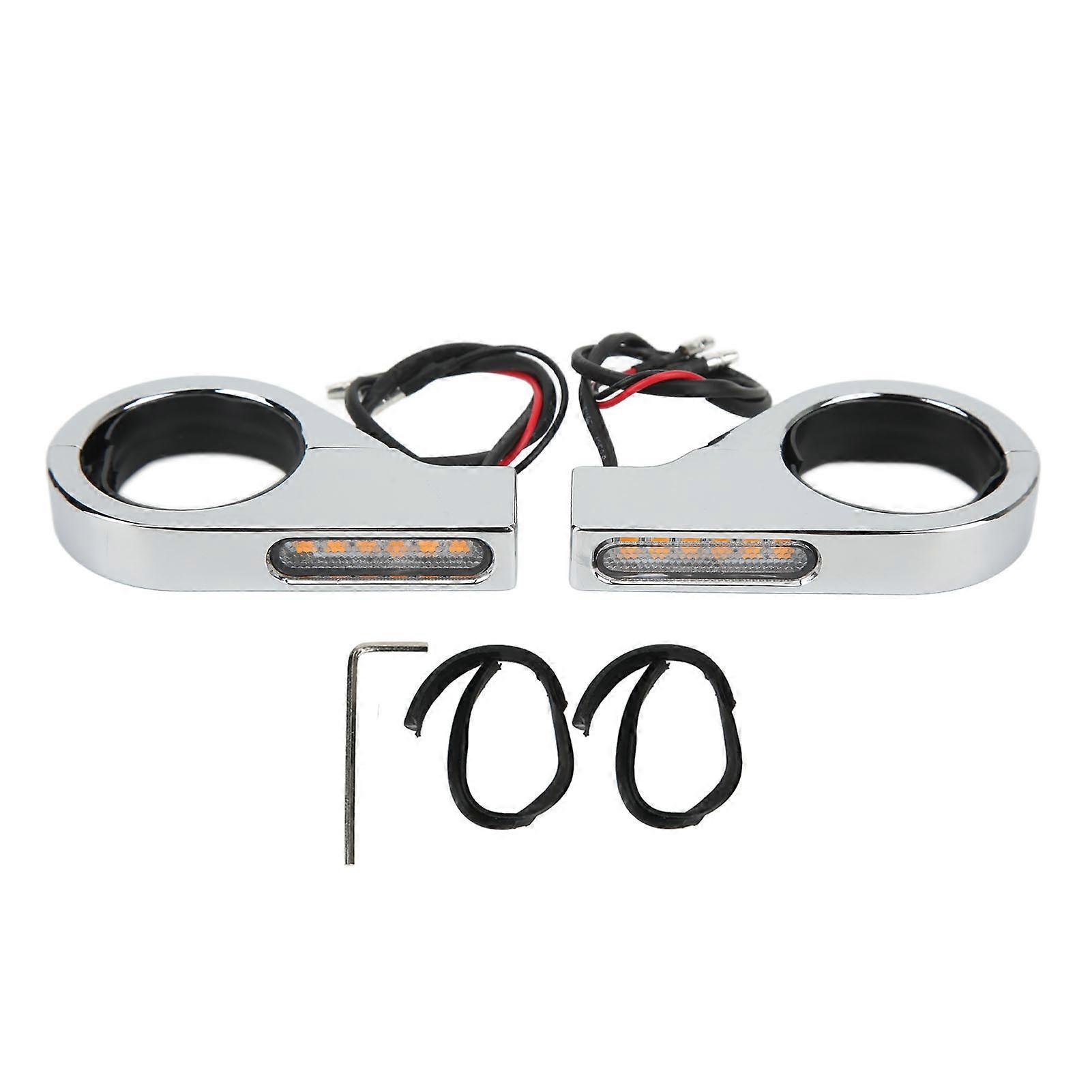 12V Motorcycle LED Turn Signal Light Waterproof Bright Universal Blinker Lamp for 41mm Fork Tubes Electroplating