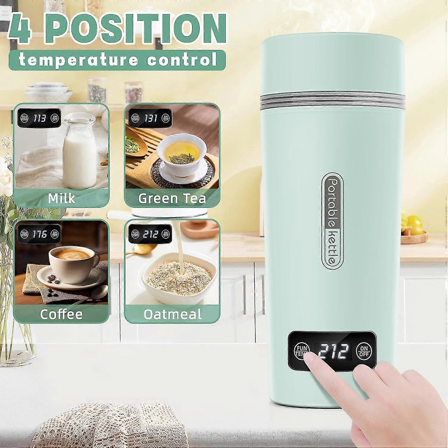 Travel Electric Kettle, 350ml Portable Tea Coffee Kettle with 4 Temperature Control and LCD Display, Personal Mini Water Boiler Auto Shut-Off & Boil D