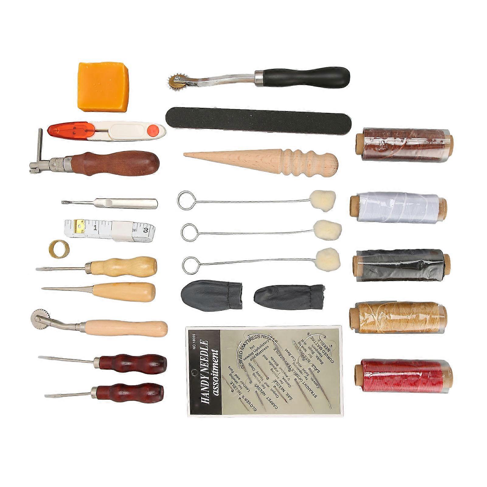 31pcs Leder-Nähset mit gewachsten Fadennadeln Näh-Tracing-Rad-Fingerhut-Leder-Arbeitswerkzeuge für Leder