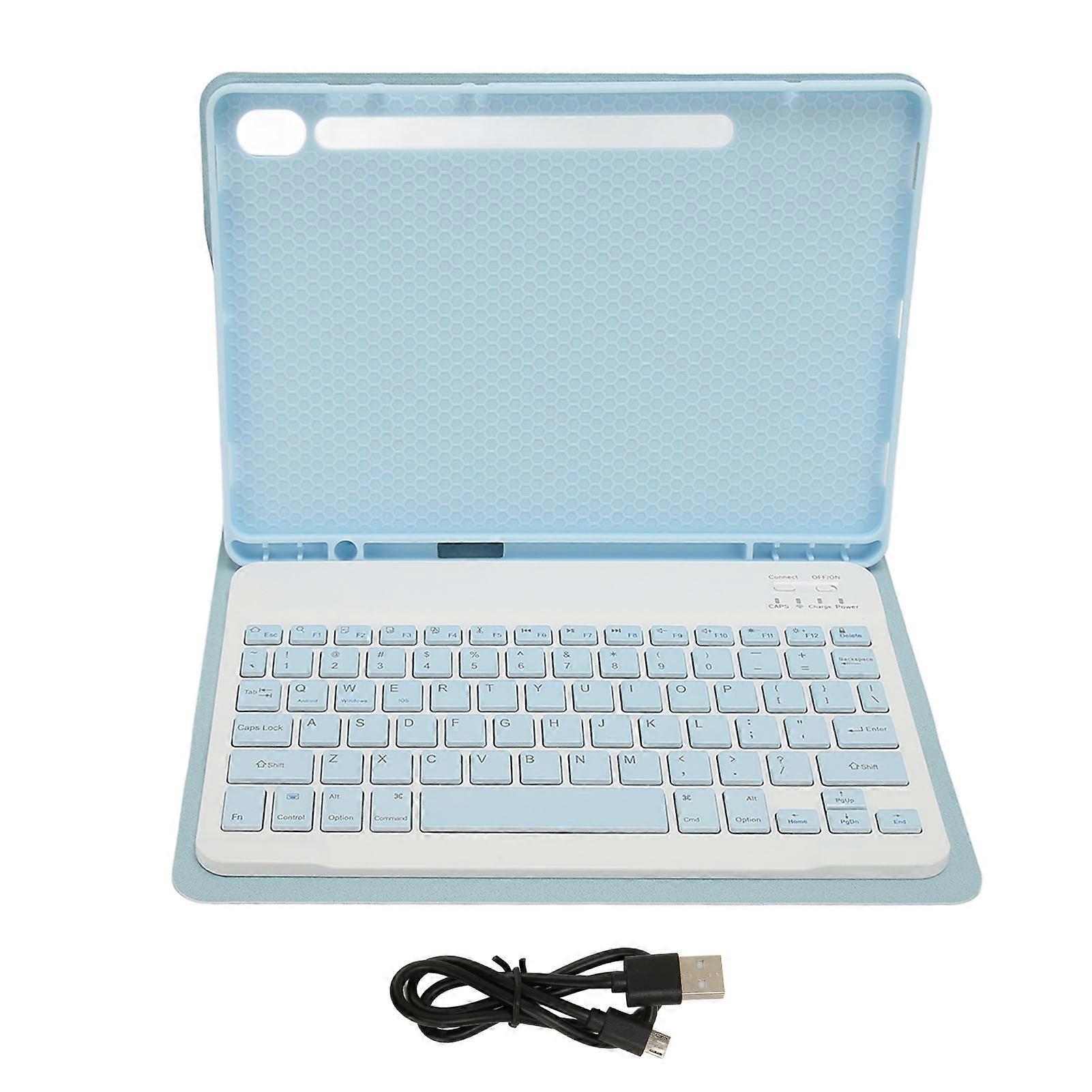 Tablet Tangentbord BT Anslutning PU Läder Exakta Utskärningar Vattentätt Trådlöst Tangentbord För Tab S9 11 tum 2023 Blå