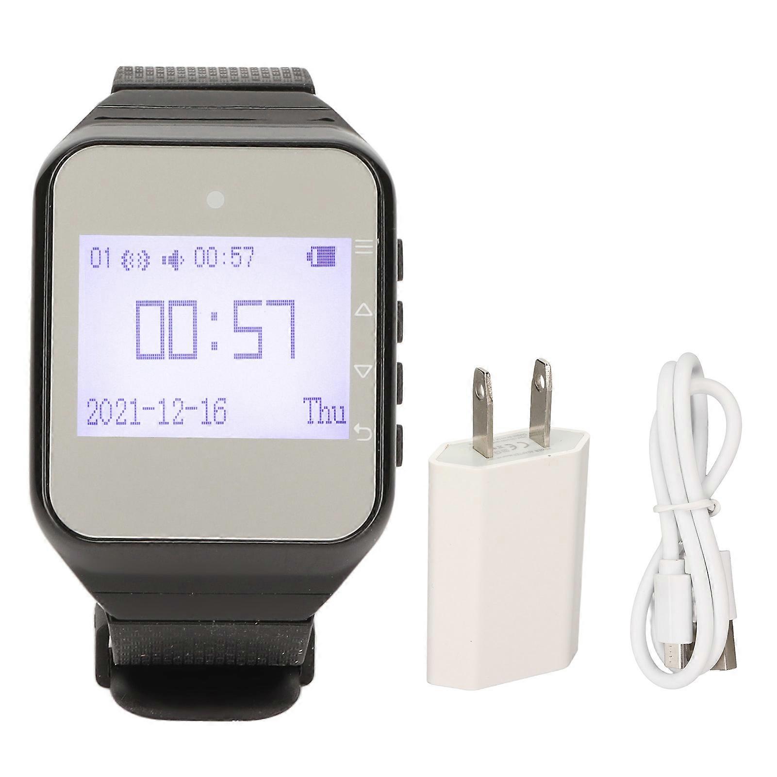 Watch Pager LCD Calendar Display One Button Alarm Vibration Wireless Calling System for Catering Factories US Plug Black
