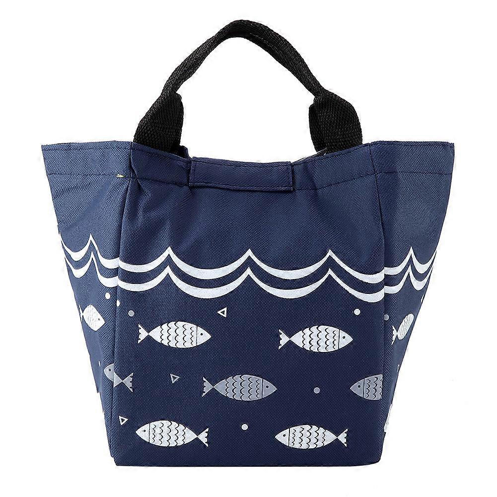 Portable Lunch Bag Lunch Box Storage Bag with Insulated Thickened Layer Picnic (Navy Blue)