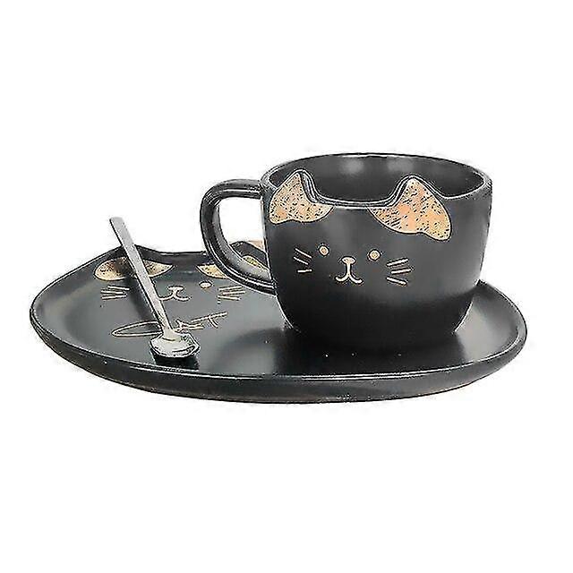 cat ceramic     set with mat and lid spoon milk   breakfast|mugs