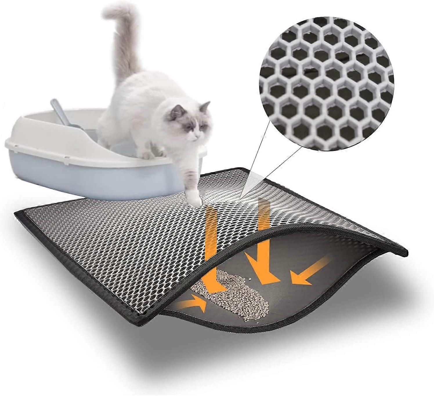 Cat Litter Mat 60 x 45cm Honeycomb Design Waterproof Double Layer Honeycomb Pattern Gray