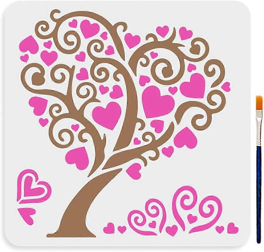 1Pc Love Heart Shaped Tree Stencil Drawing Template with Paint Brush