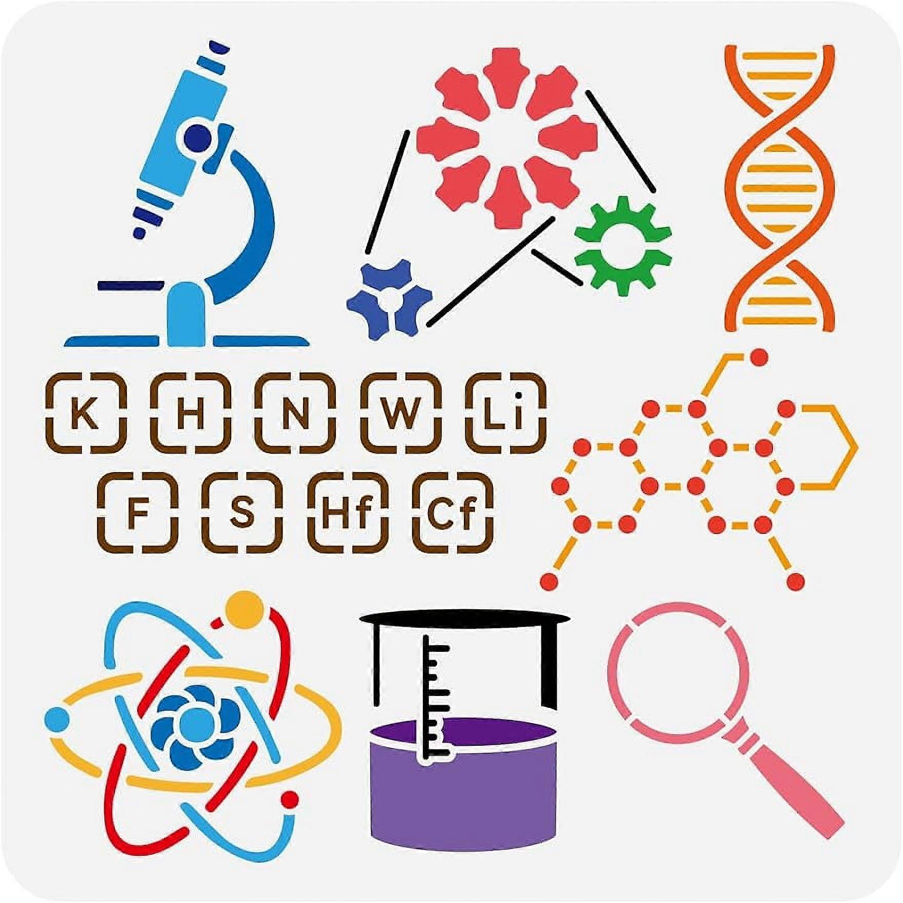 1Pc Scientific Experiment Stencil for Painting Reusable Microscope Beaker Magnifying Glass Gears Painting Stencil