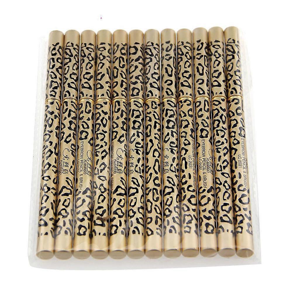 Un ensemble de 12pcs Leopard Shell Waterproof Double-ended Eyeliner Sourcil Crayon & Pinceau Sourcil Maquillage Stylos (Noir)