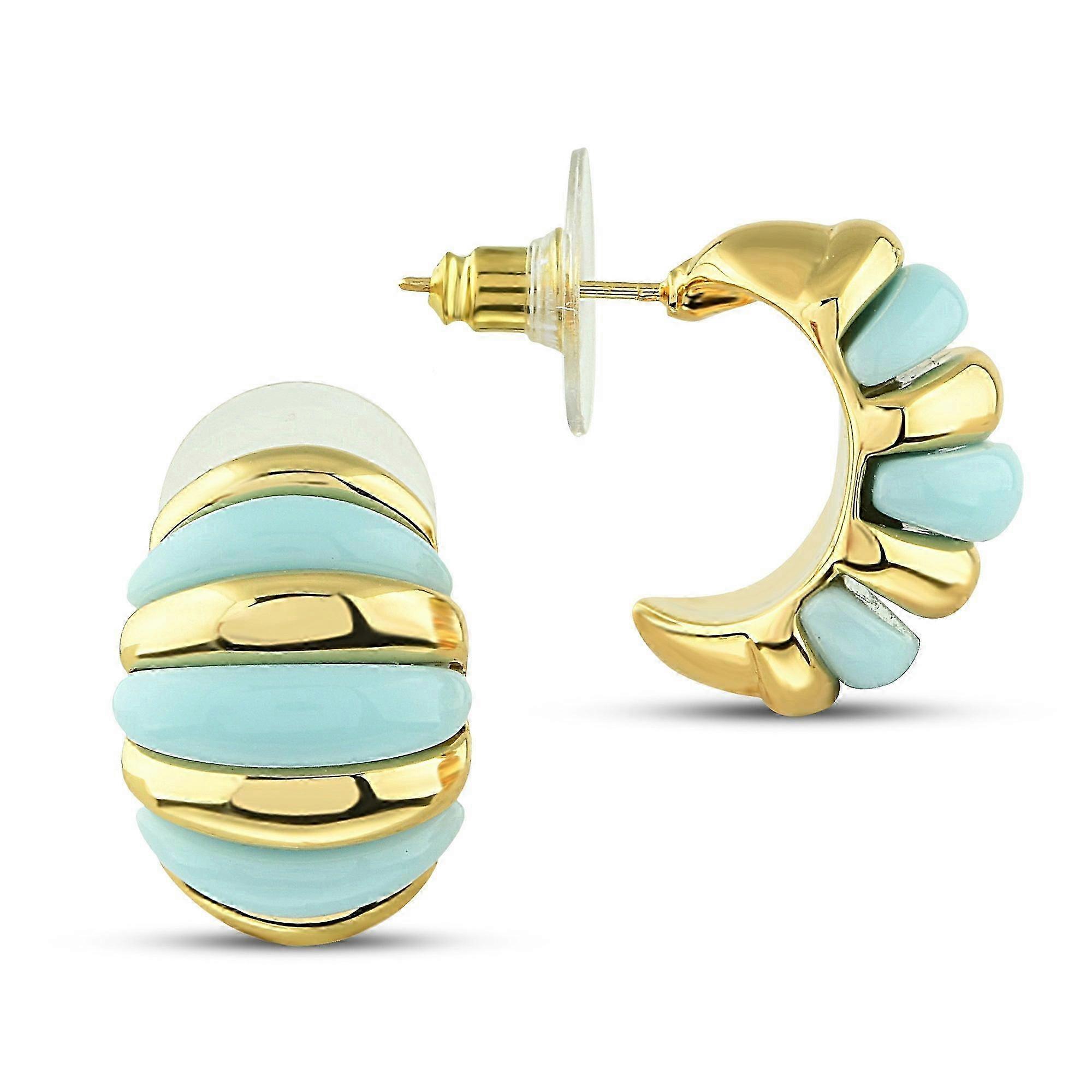 Turquoise Sliced Dome Hoop Earrings - Gold Plated Shrimp Earrings 23mm