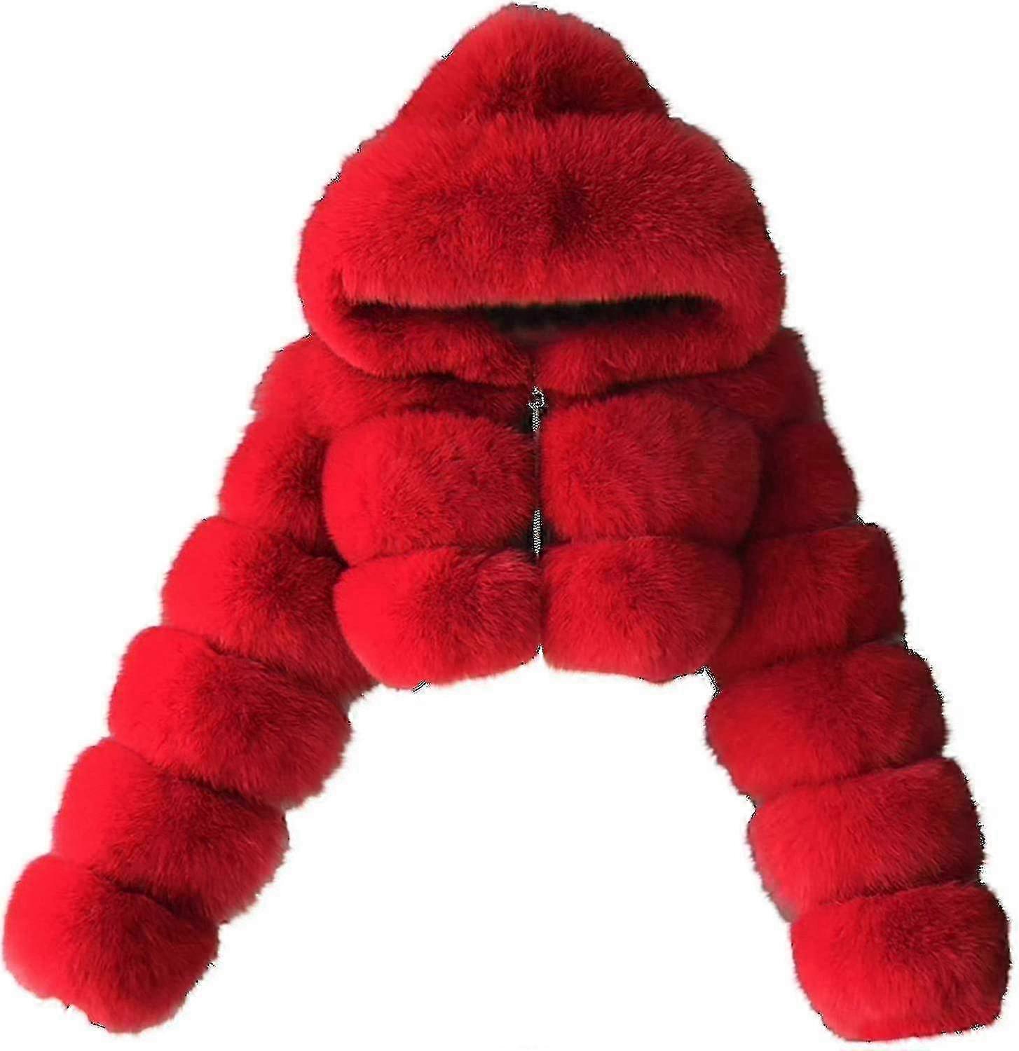 Casaco de Pele Falsa para Mulheres Com Capuz Casacos Bolha Curtos de Lã Jaquetas Quentes Plus Size Casacos de Inverno Para Mulheres-kk