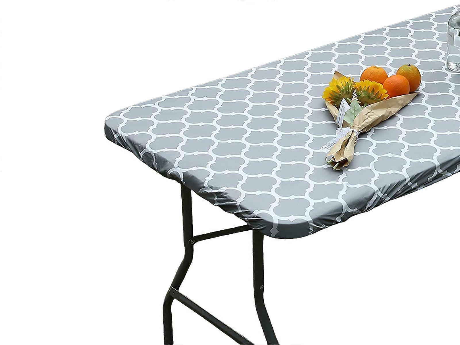 Water Resistant Moroccan Rectangular Fitted Table Cover 6FT Grey