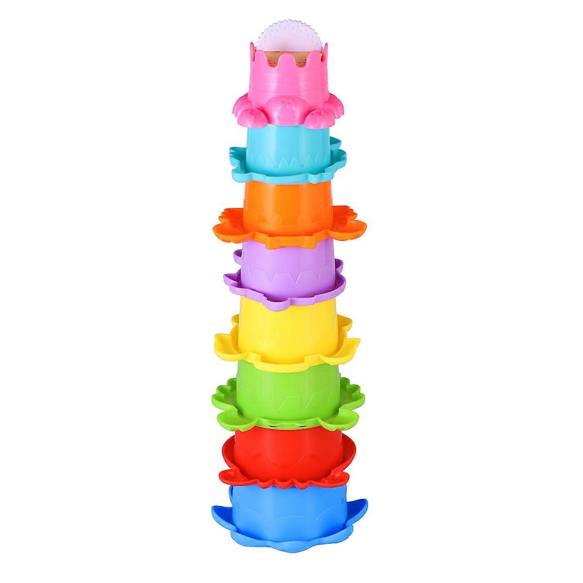 TOYMYTOY 8PCS Colorful Stacking Cups Toy Early Educational Toy for Bathtub Game Beach and Pool Party (Random Color)