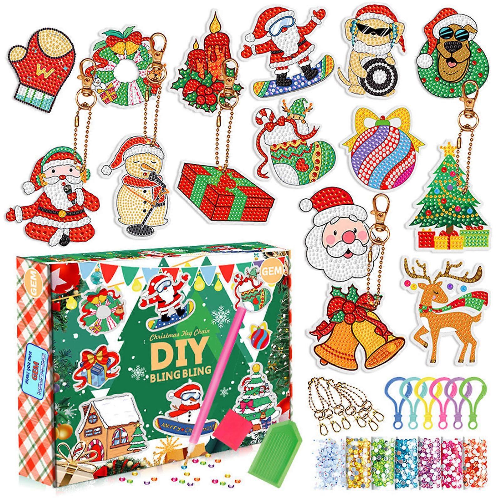 Christmas Diamond Key Chains Set Classic Christmas Theme Element DIY Pendant for Christmas Festive Gifts