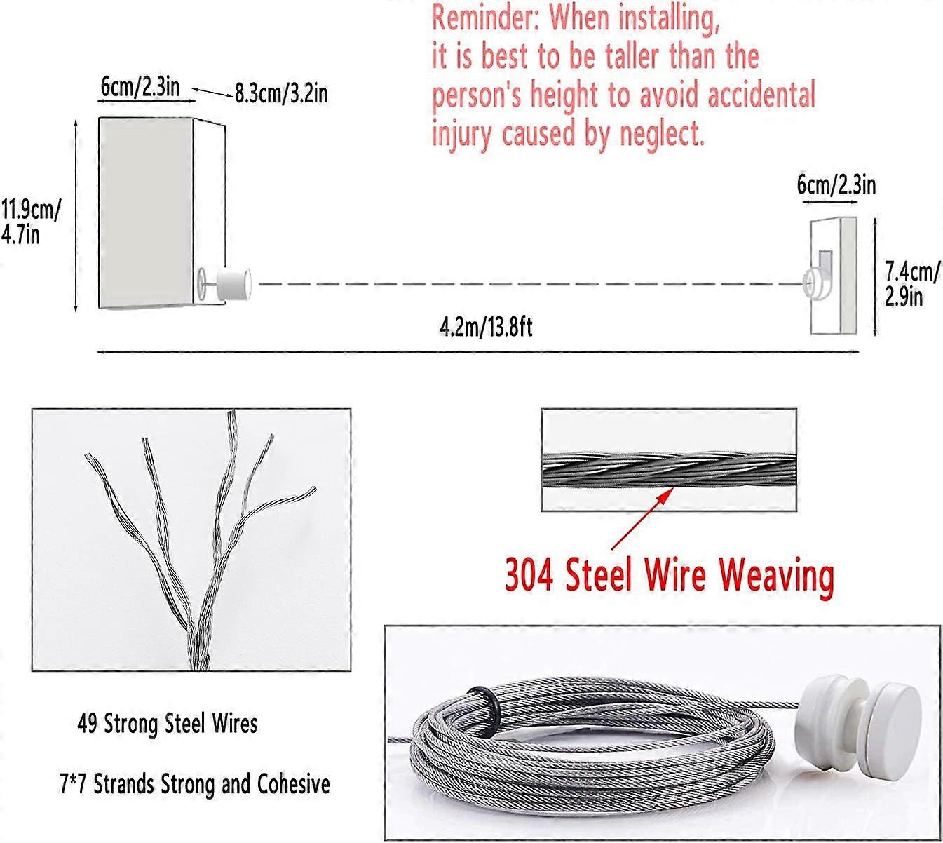 Corde  linge rtractable - Fixation murale invisible - Grande capacit de charge - avec cordon rglable en acier inoxydable (Noir),2024 Ping