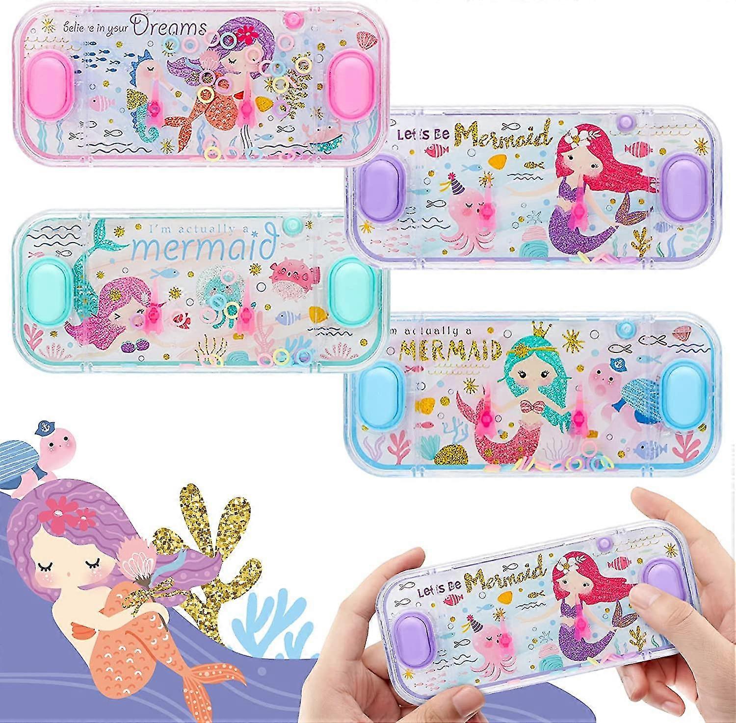 Handheld Water Games, 4 Packs Mermaid Theme Water Toss Ring Game Aqua Toy Water Ring Game For Kids Handheld