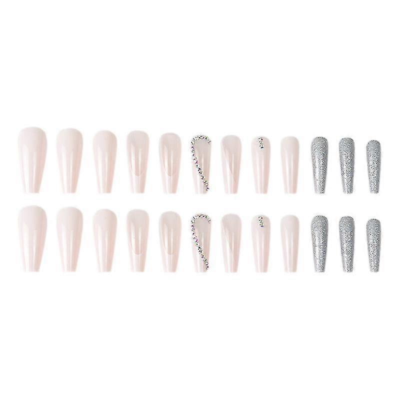 24PCS Rhinestone Nail Patch Sweet Style Removable Long Paragraph Manicure Save Time False Nails with