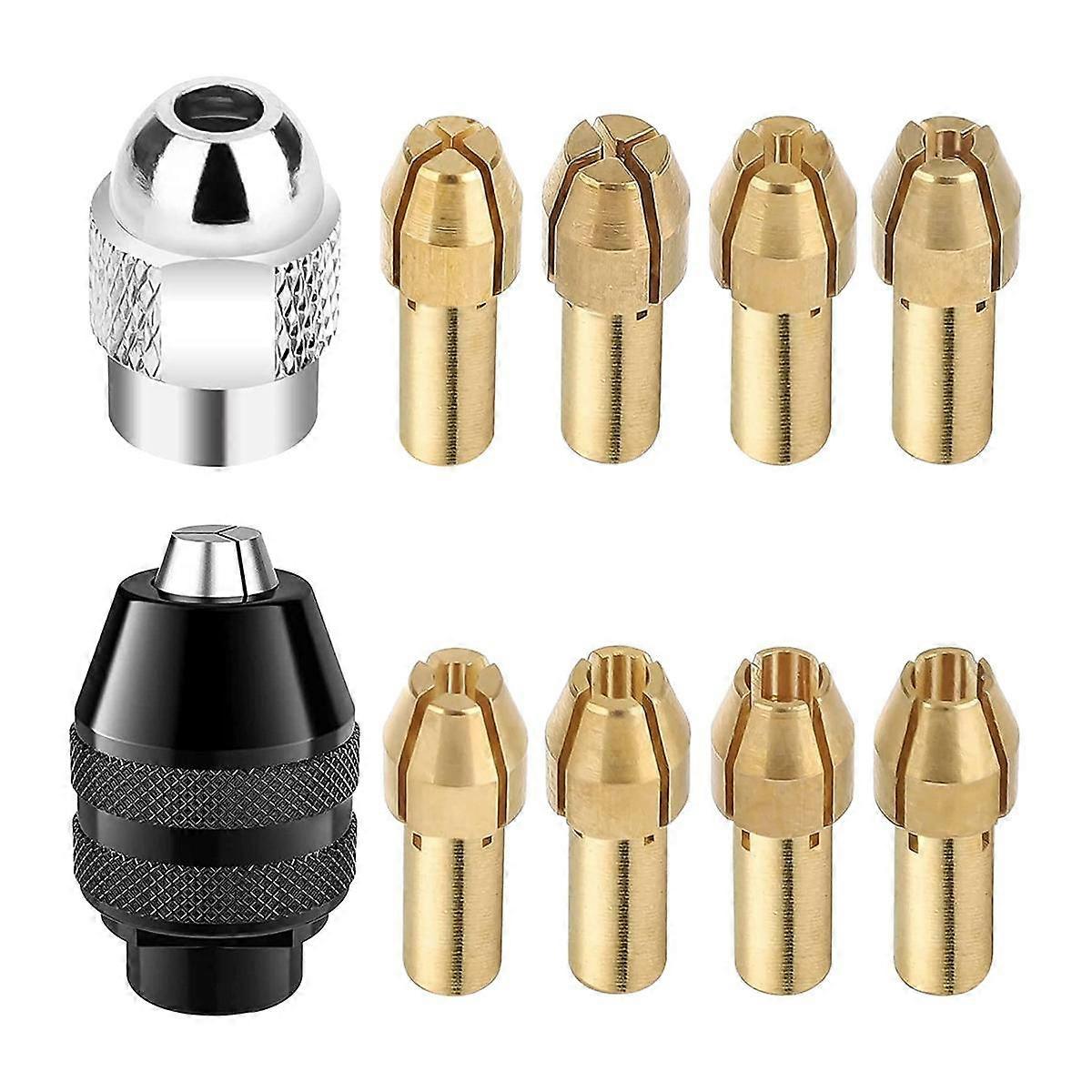 8Pcs Brass Collet Set with Keyless Drill Chuck, Replacement 4485 Brass Quick Change Drill Nut Tool