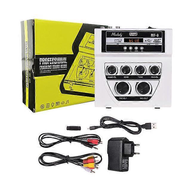 MF-8 Mini Karaoke Sound Mixer Stereo Echo Mixers Dual Microphone Inputs Support BT Recording MP3 for PC Amplifier