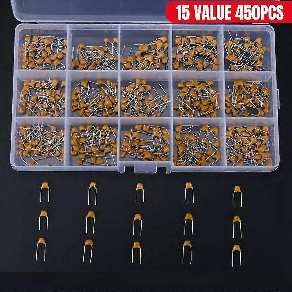 450PCS 15 Value 10pF~100nF Electronic Ceramic Capacitor Assorted Kit w/ Box