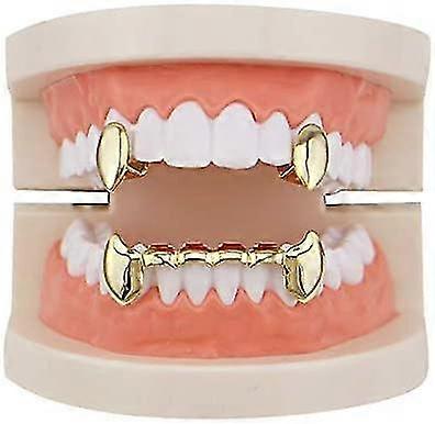 18k Gold Plated Grillz Vampire Dracula Teeth Grillz 2pc Single Fangs And 6 Bottom Grillz Set