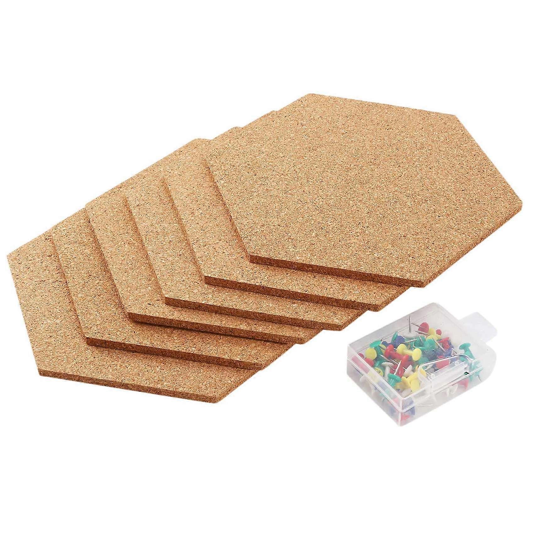6Pcs Hexagon Cork Board Tiles Self Adhesive Thick Corkboards for Wall Memo Boards Pin Board Decorat