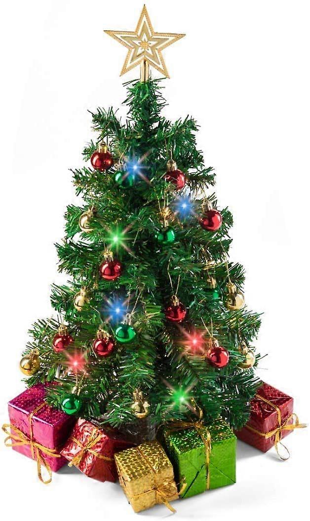 Tabletop Christmas Tree (Stand) with Multi-Color LED Lights (UK Plug), Star Topper and 5 Gift Boxes, Small Christmas Tree Decorations