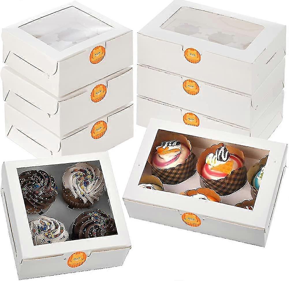 12 Pcs Cupcake Boxes White Paper Bakery Box With Window, Carrier For Pastries