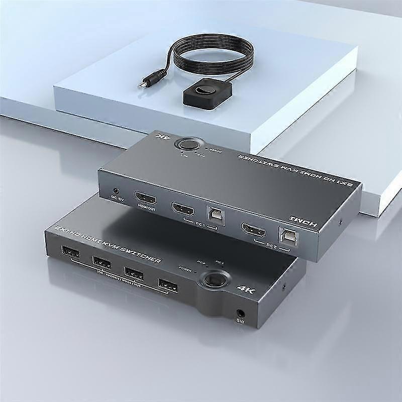 4k Kvm Switch -compatible 2 In 1 Out, 4k 60hz Usb Hub Splitter For Computers Share Keyboard Mouse P