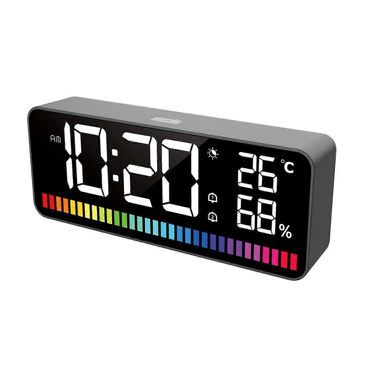 LED Alarm Clock Spectrum Pickup Electronic Clock Temperature & Humidity & Snooze Function 12/24Hr Brightness
