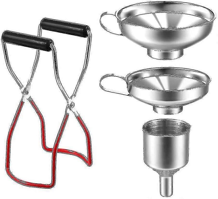 Kitchen Funnel Set, 4 Pcs Kitchen Strainer Funnel, Stainless Steel Funnel, Stainless Steel Small Funnel Jam Tongs Jars Jam Funnel