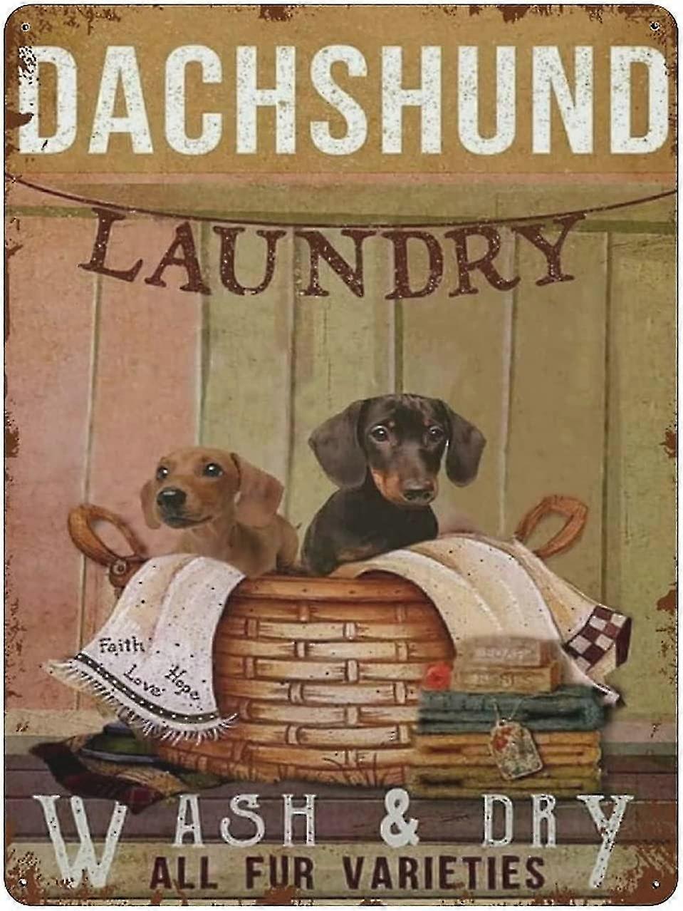 Placa de Lata de Metal Dachshund Lavanderia Lavar Secar Placa de Lata Fofa Metal Alumínio 8x12 Polegadas OU 12x16 Polegadas Modo 