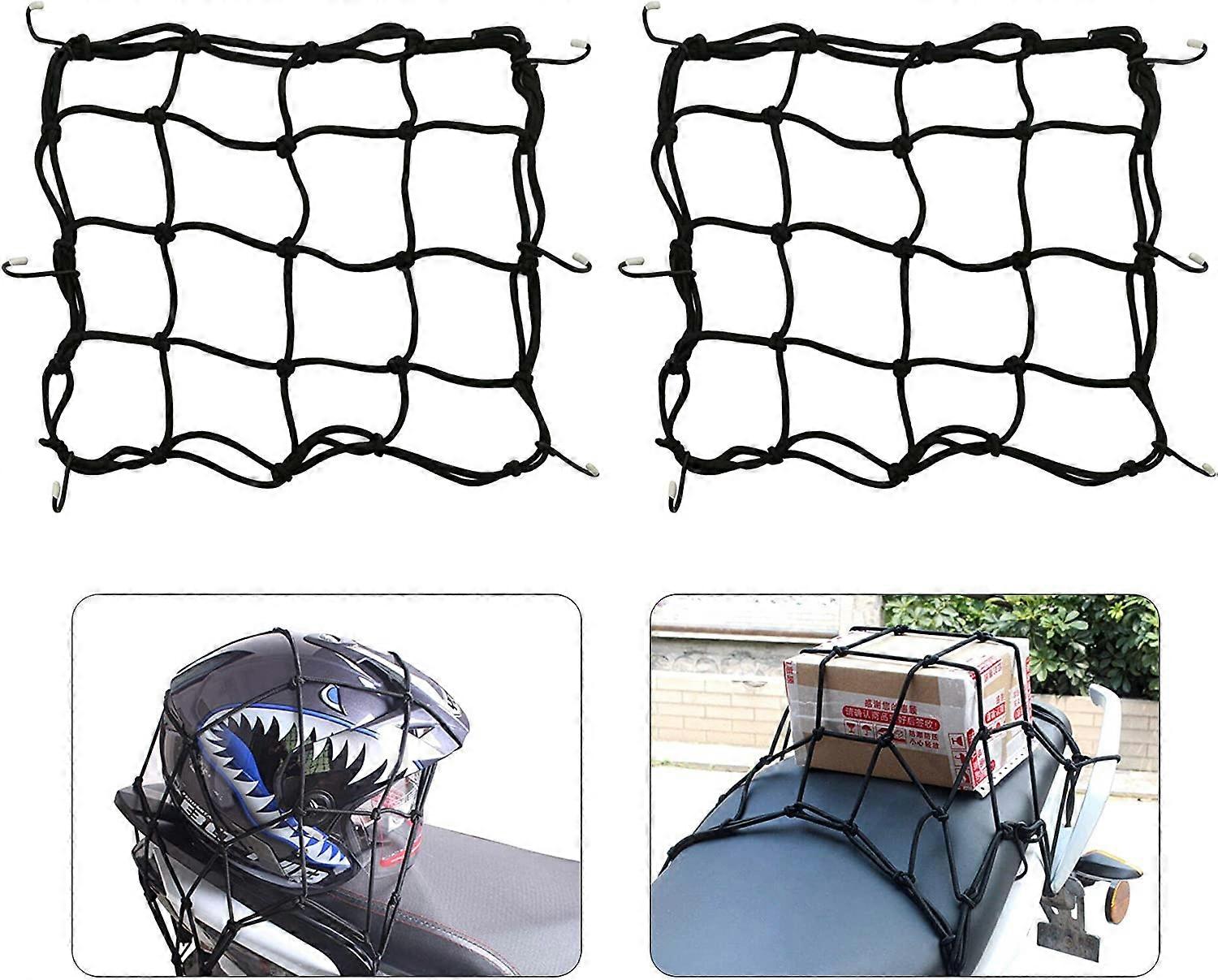 2 Pieces 30 x 30cm Black Elastic Spider Luggage Net with 6 Hooks for Motorcycle Scooter Bicycle MTB Expandable
