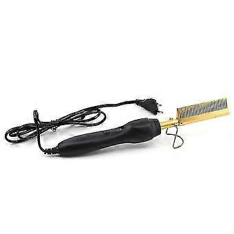 Rizador de plancha de pelo eléctrico Caliente Calefacción eléctrica multifunción Peine seco húmedo para la herramienta de peinado de cabello negro (1pc, oro) -z