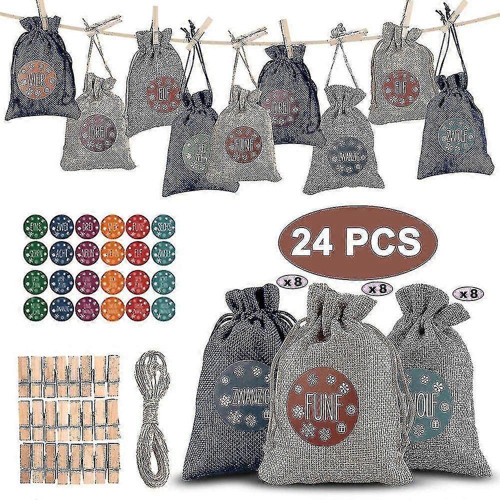24pcs Christmas Linen Bags With Drawstrings Christmas Burlap