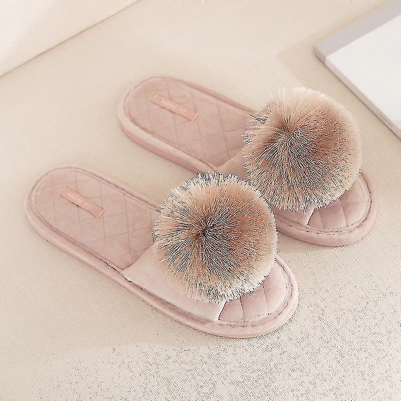 Filles Open Toe Fuzzy Fur Slippers Slides Fish Mouth Tassel Ball Platform Chaussures