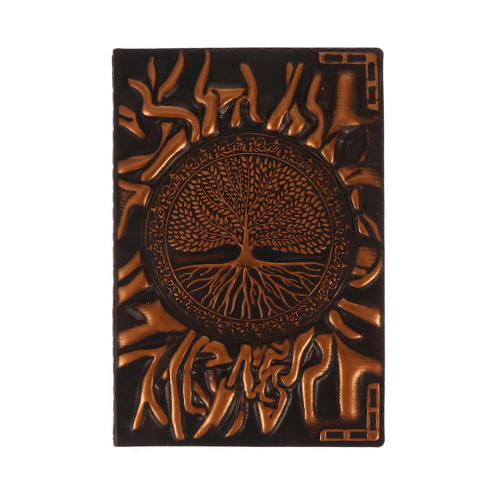 A5 Travel Journal Hardcover Diary Book Embossed Life Tree Notepad Book (Coffee)