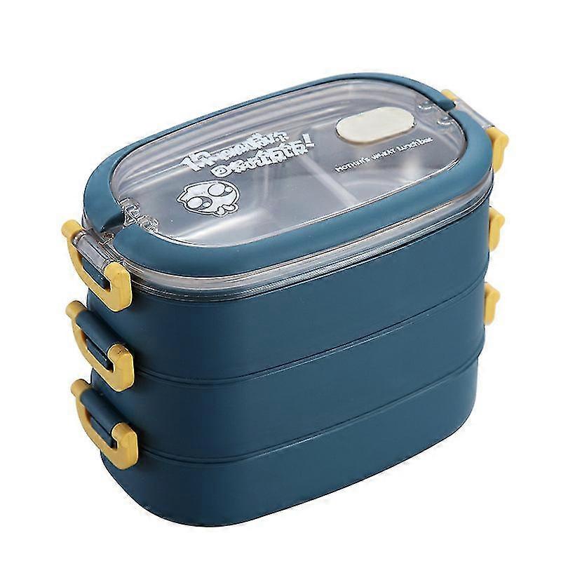 3-Tier Lunch Box, Wheat Straw Japanese Bento Box, Child And Adult Bento Box For Office, School, Or Picnic Blue