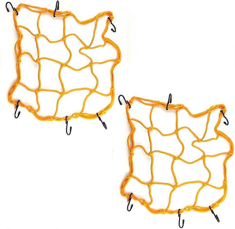 2 Pack Cargo Net, 40*40cm Rack Elastic Storage Net 6 Bike Motorcycle Adjustable Hooks (Yellow)