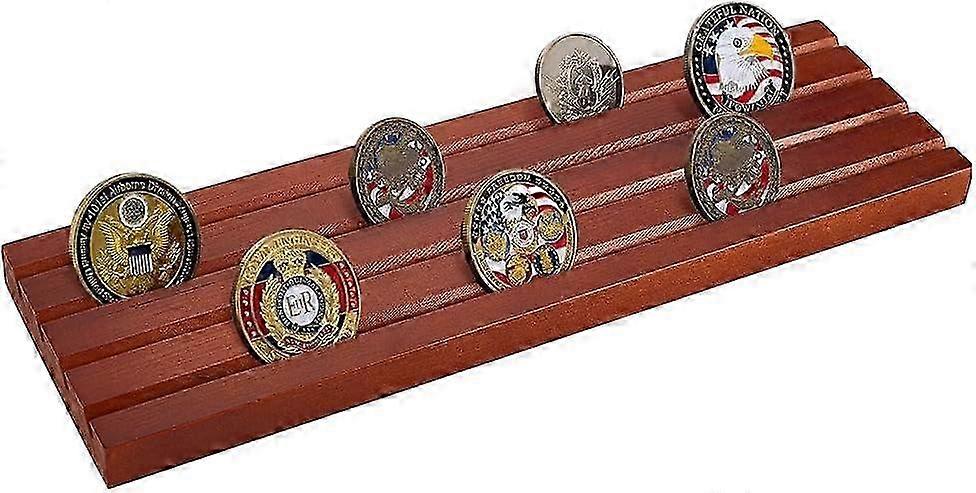 Challenge Coin Display Case 4 Rows Military Coin Holder Rack for Desk Wooden Army Collectible Coin Holder Case Military Challenge Coin Display Holder