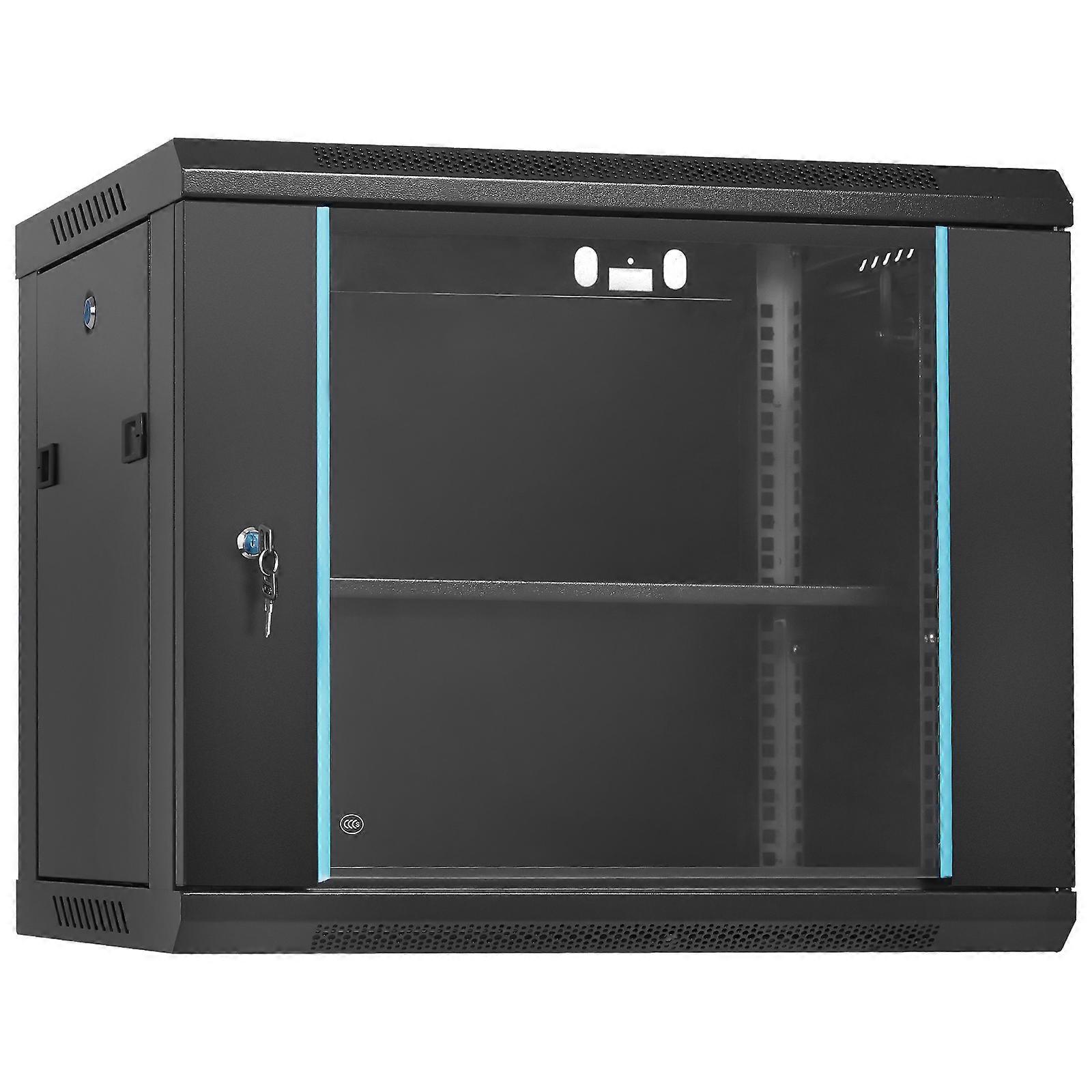 9U Wall Mount Network Server Cabinet, 15.5'' Deep, 200 lbs Max. with Locking Glass Door Side Panels, for IT Equipment, A/V Devices