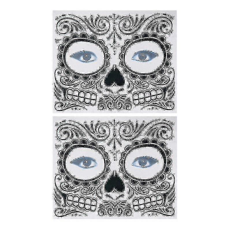 2pcs Temporary Tattoos Day Of The Dead Waterproof Face Tattos For