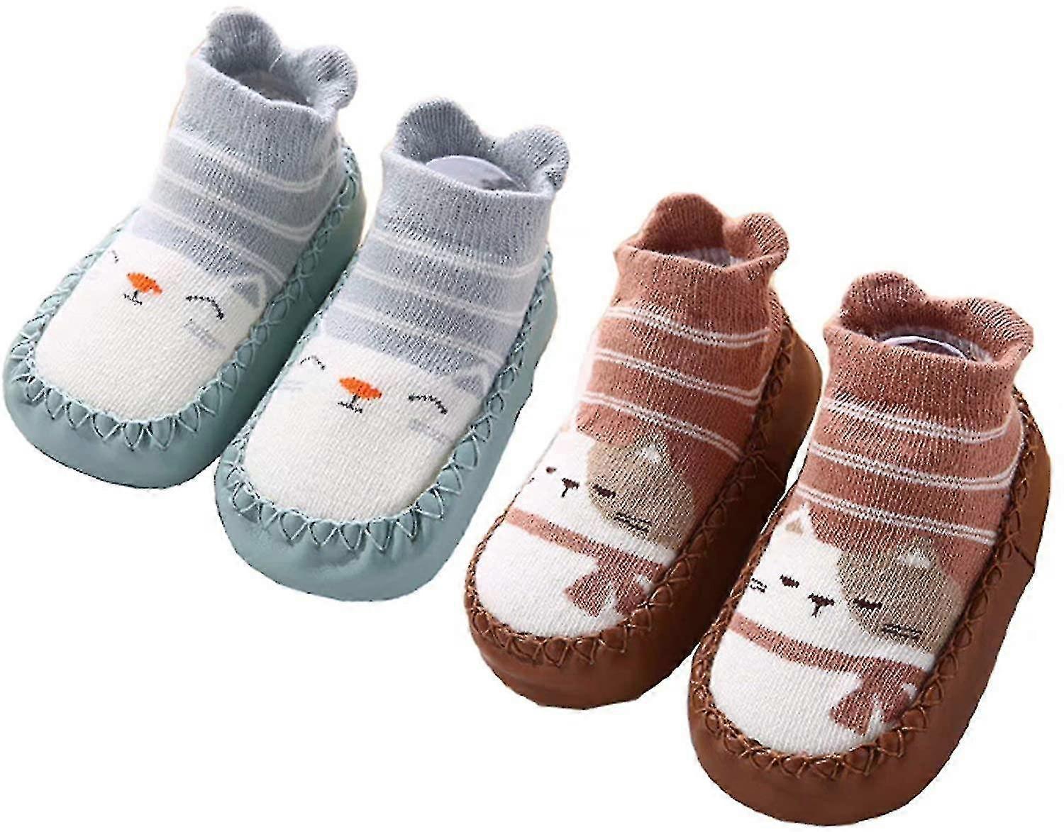 2 páry dětských ponožek Batole Pantofle Bavlněné teplé boty Soft Sole Non Slip
