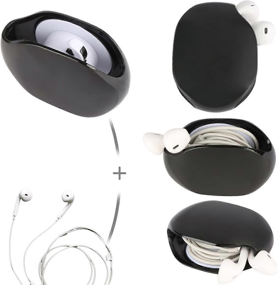 Black 2pcs Smart In-Ear Headphone Storage Box/Headphone Cable Storage Organizer/Earphone Stand Case/