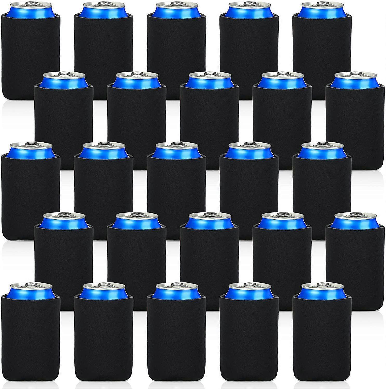 25 Pack Standard 355ml Can Cooling Sleeves, Non-Slip Cans/Bottles/Tumblers, Strong Spring Band for Beer/Soda/Ice Cream, 355ml and More, Black