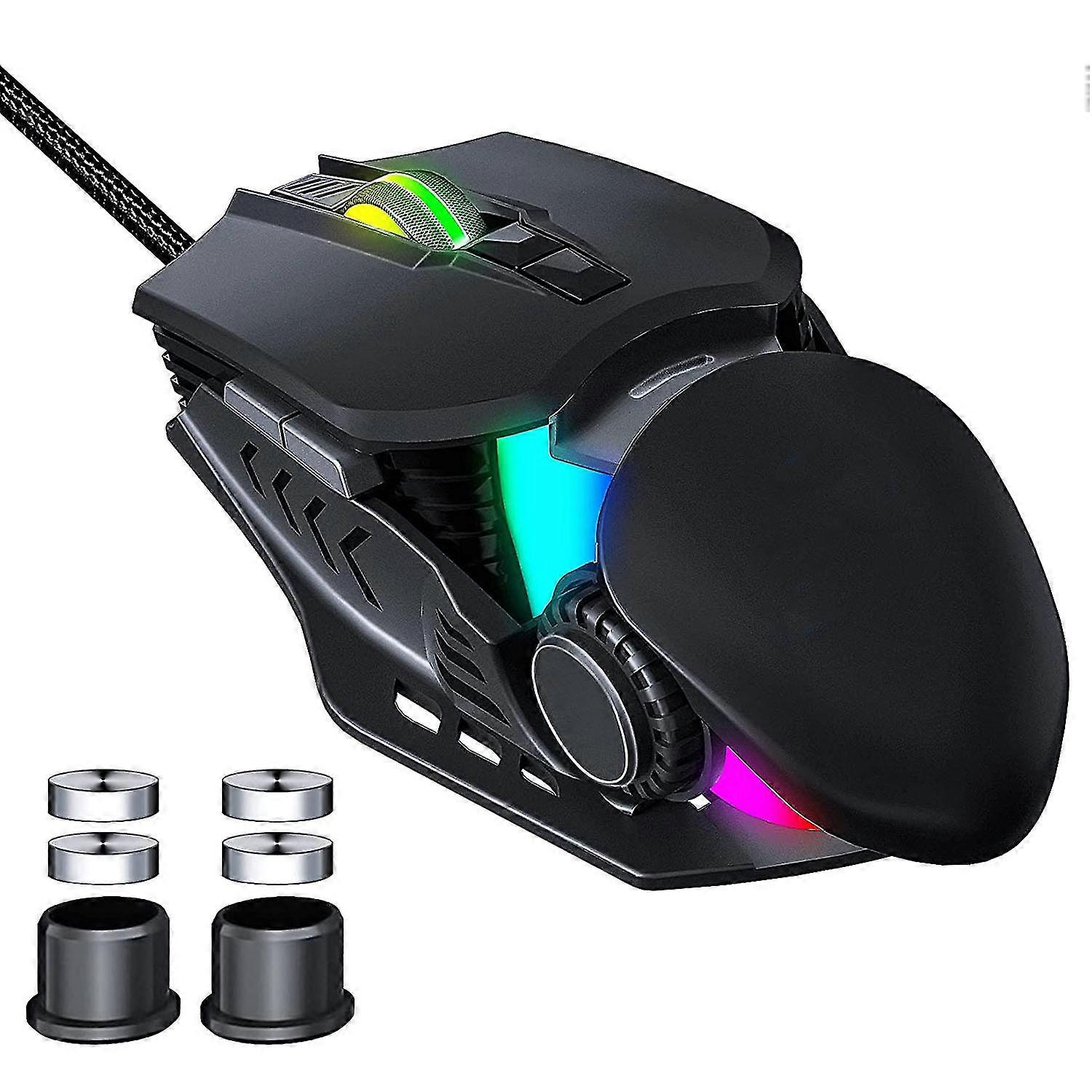 Gaming Mouse, Wired Gaming Mouse with Side Buttons, 6400 DPI, 4 Adjustable Weights, Ergonomic Design, Gaming