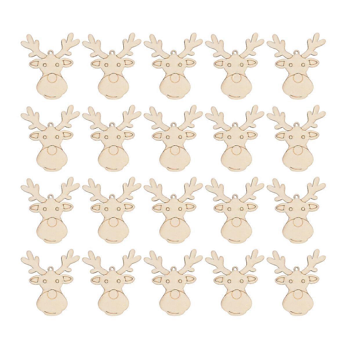 20ピースクリスマスファインカービングクラフトペンダントDIY塗装吊り下げ装飾クリスマス吊り下げウッドタグギフト装飾タグパーティー用鹿の頭スタイル